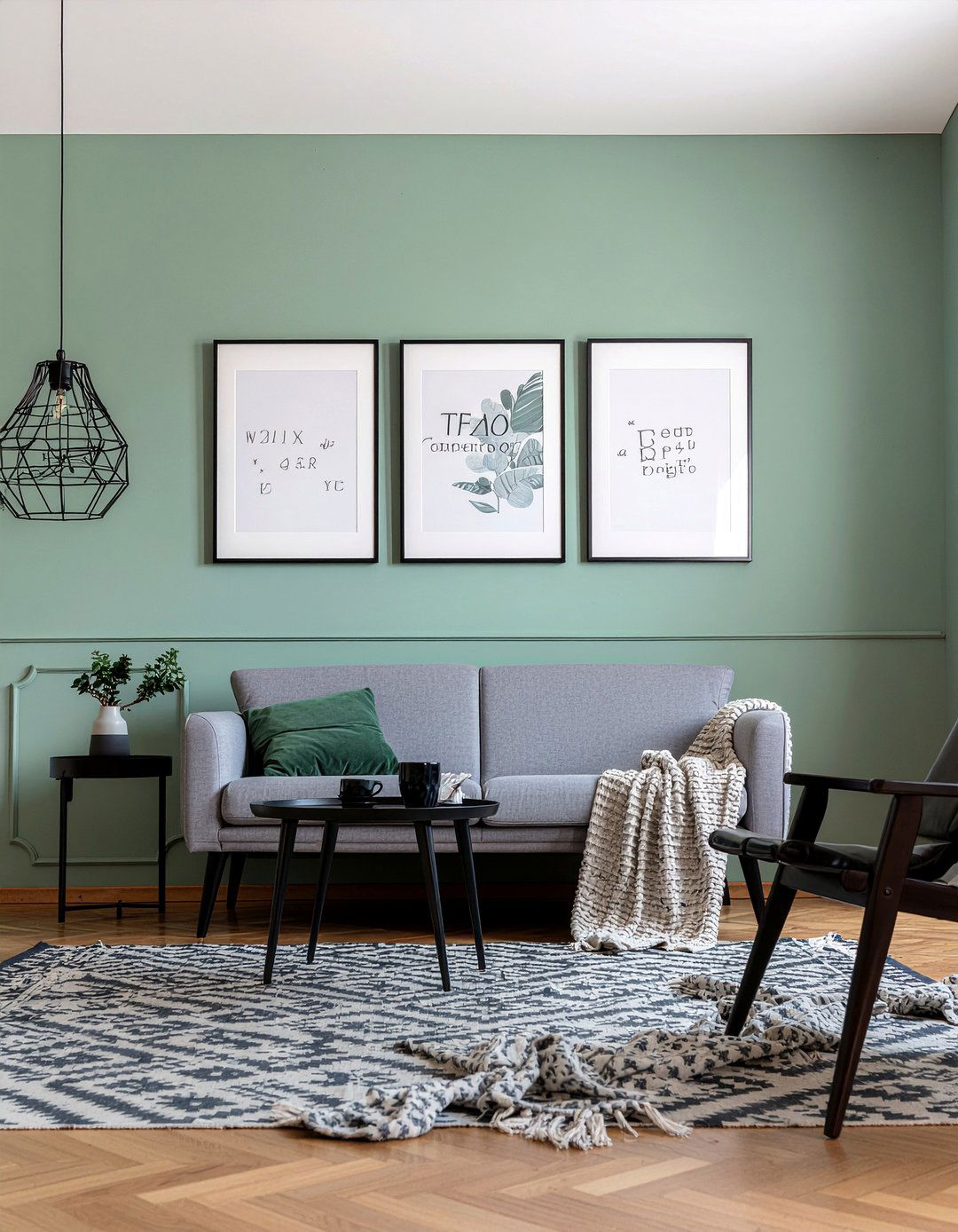 Sage green walls with black accents - 30 living room sage green walls