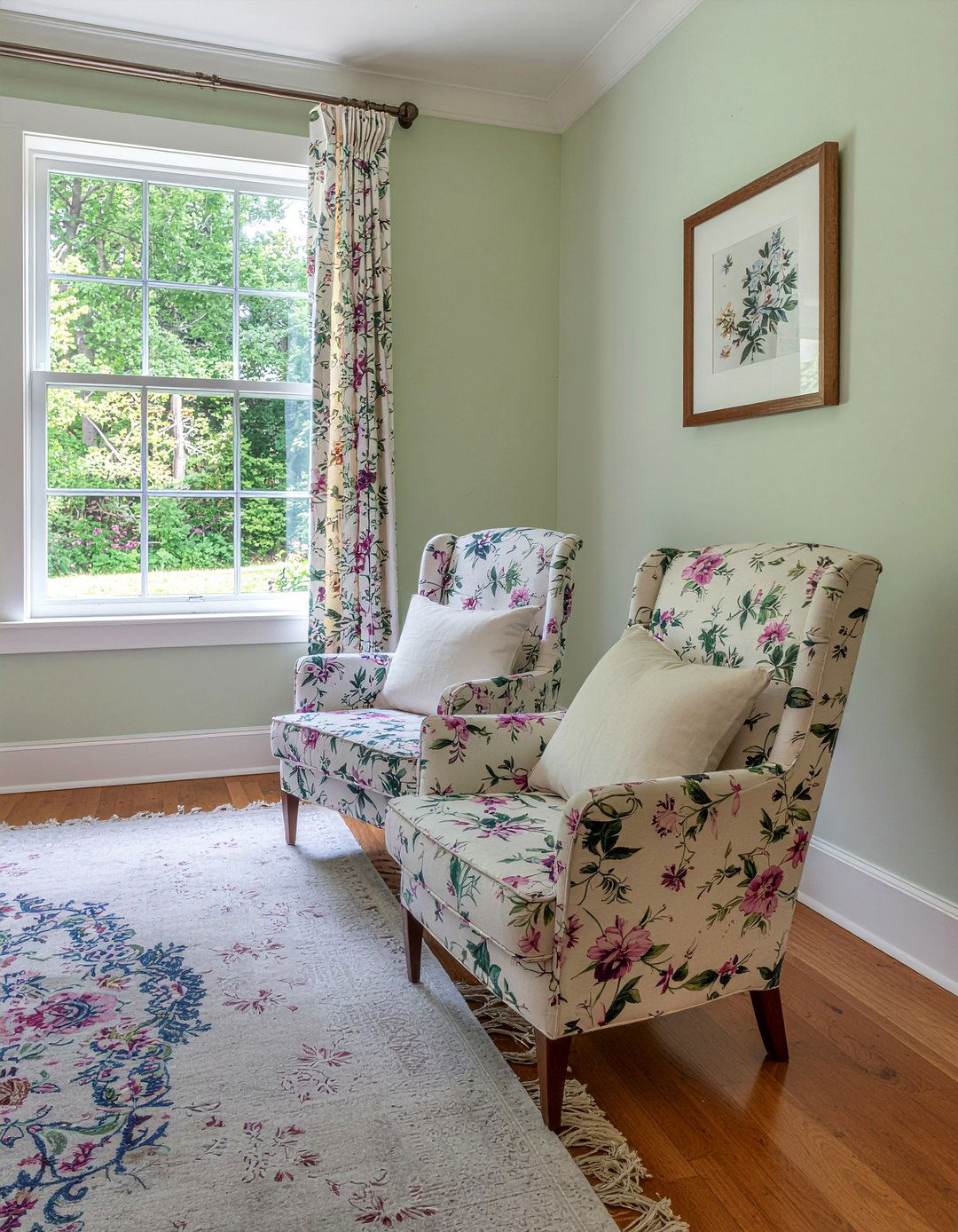 Sage green walls with floral patterns - 30 living room sage green walls