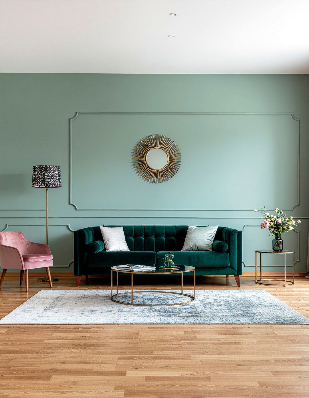 Sage green walls with velvet furniture - 30 living room sage green walls