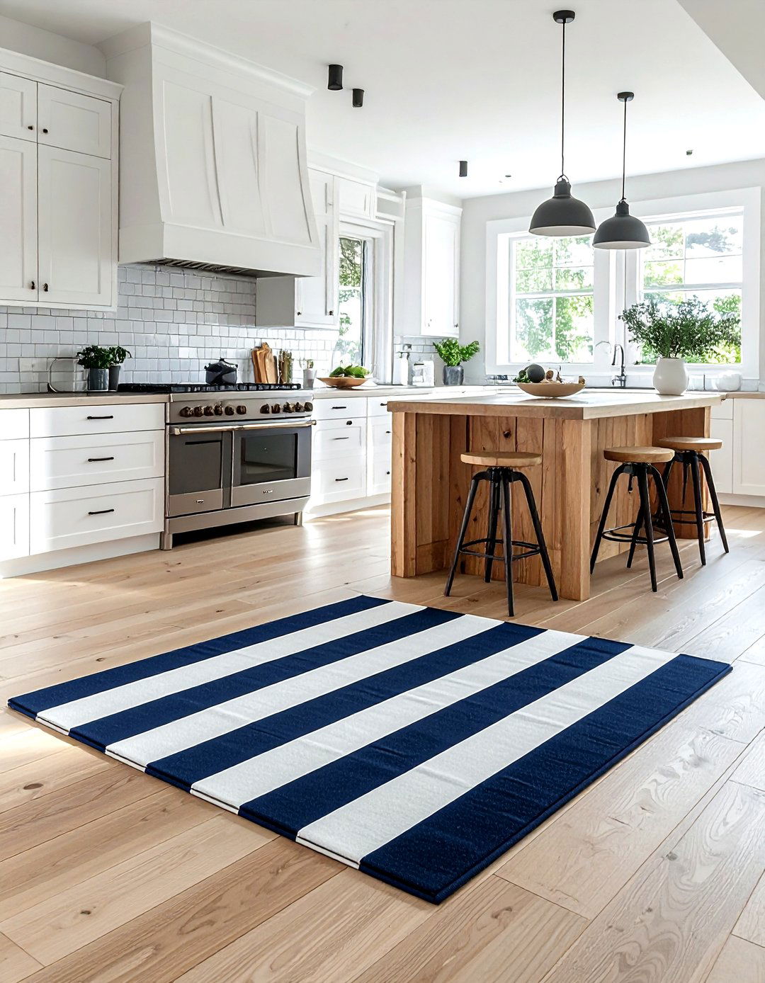 Sailor stripe rug - 30 nautical kitchen ideas