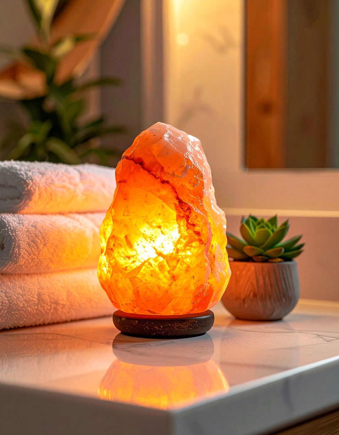 Salt lamp decor - 30 bathroom wellness ideas