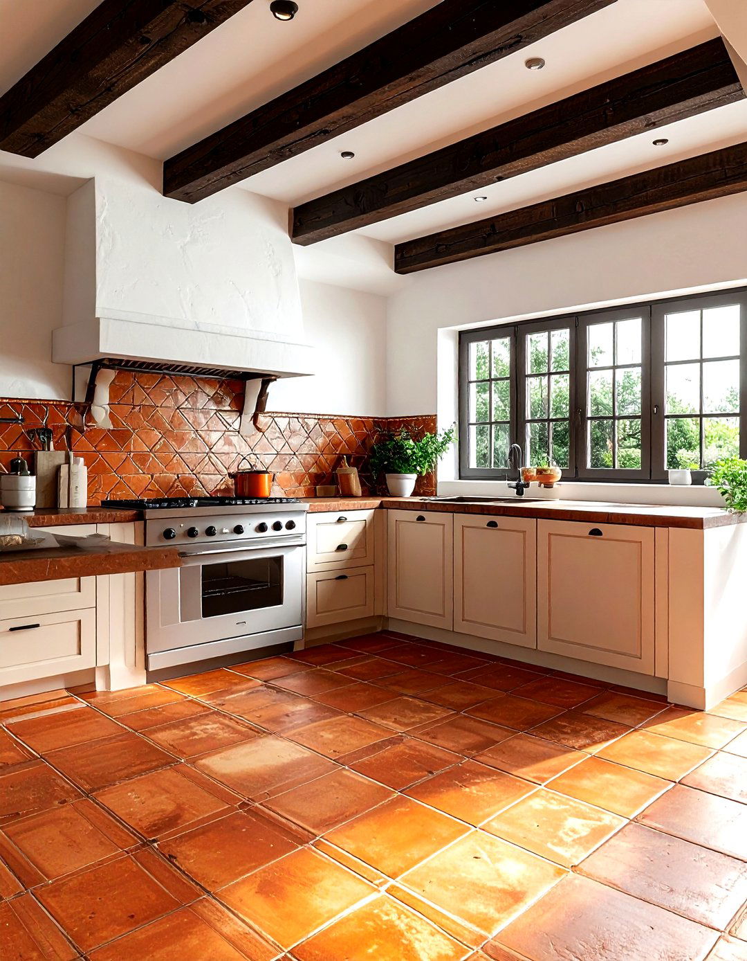 Saltillo terracotta floor tiles - 30 kitchen character ideas