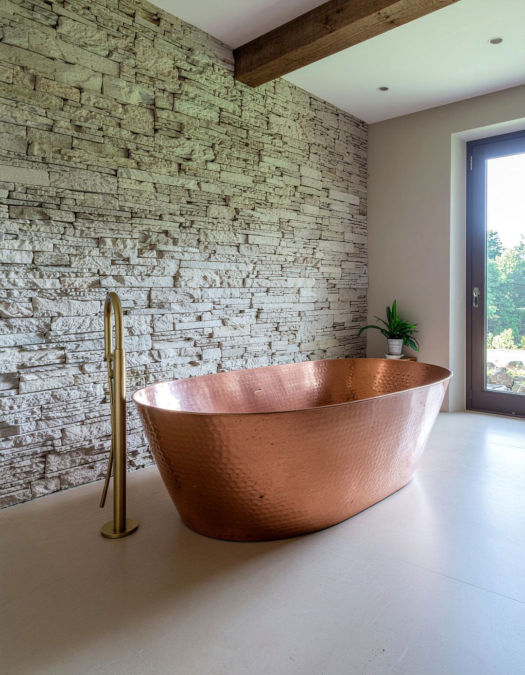 Salvaged copper tub - 30 reclaimed material bathroom ideas