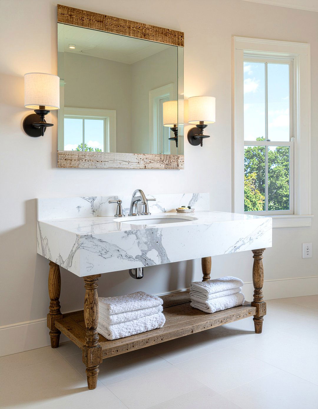 Salvaged marble countertop - 30 reclaimed material bathroom ideas