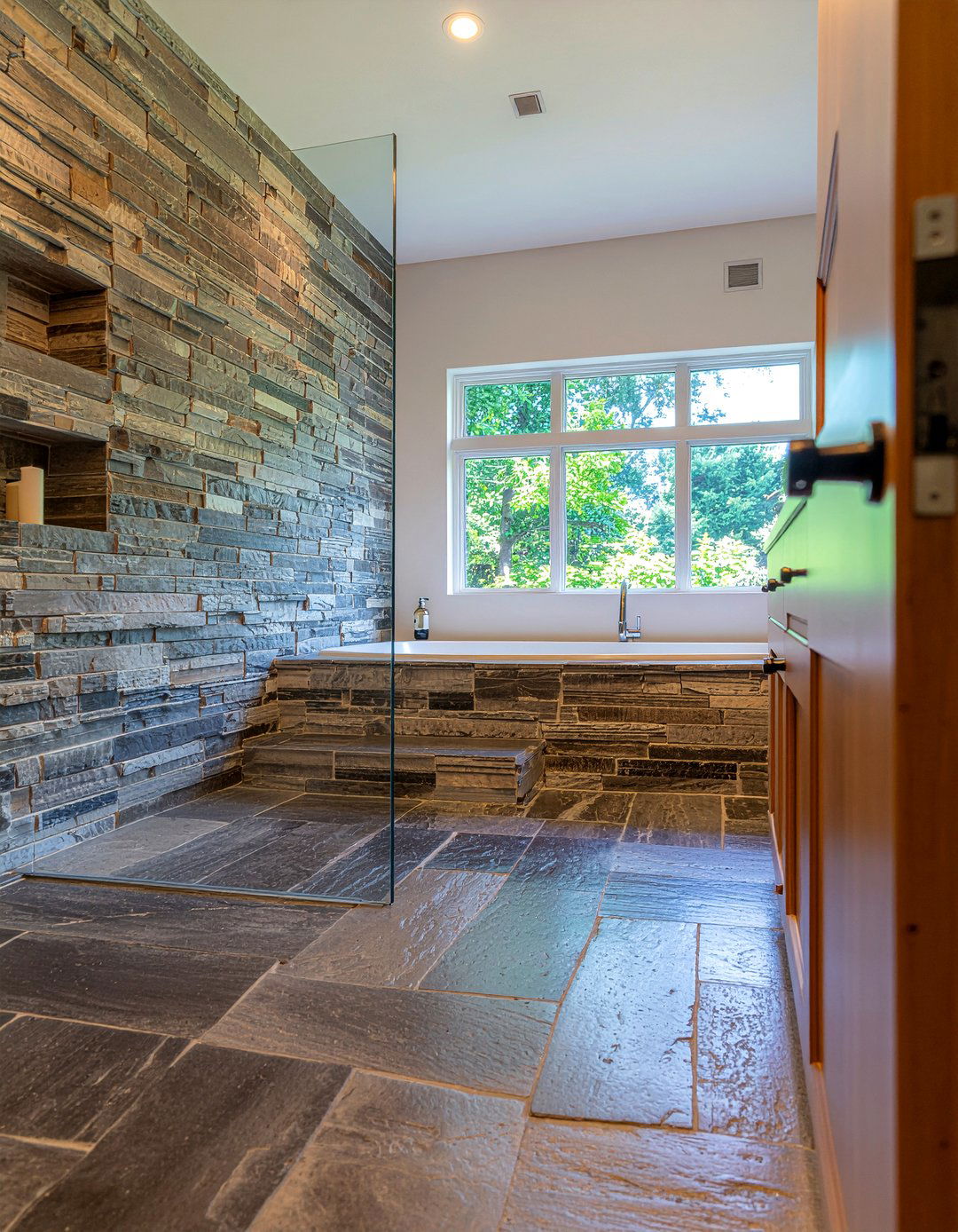 Salvaged stone flooring - 30 reclaimed material bathroom ideas