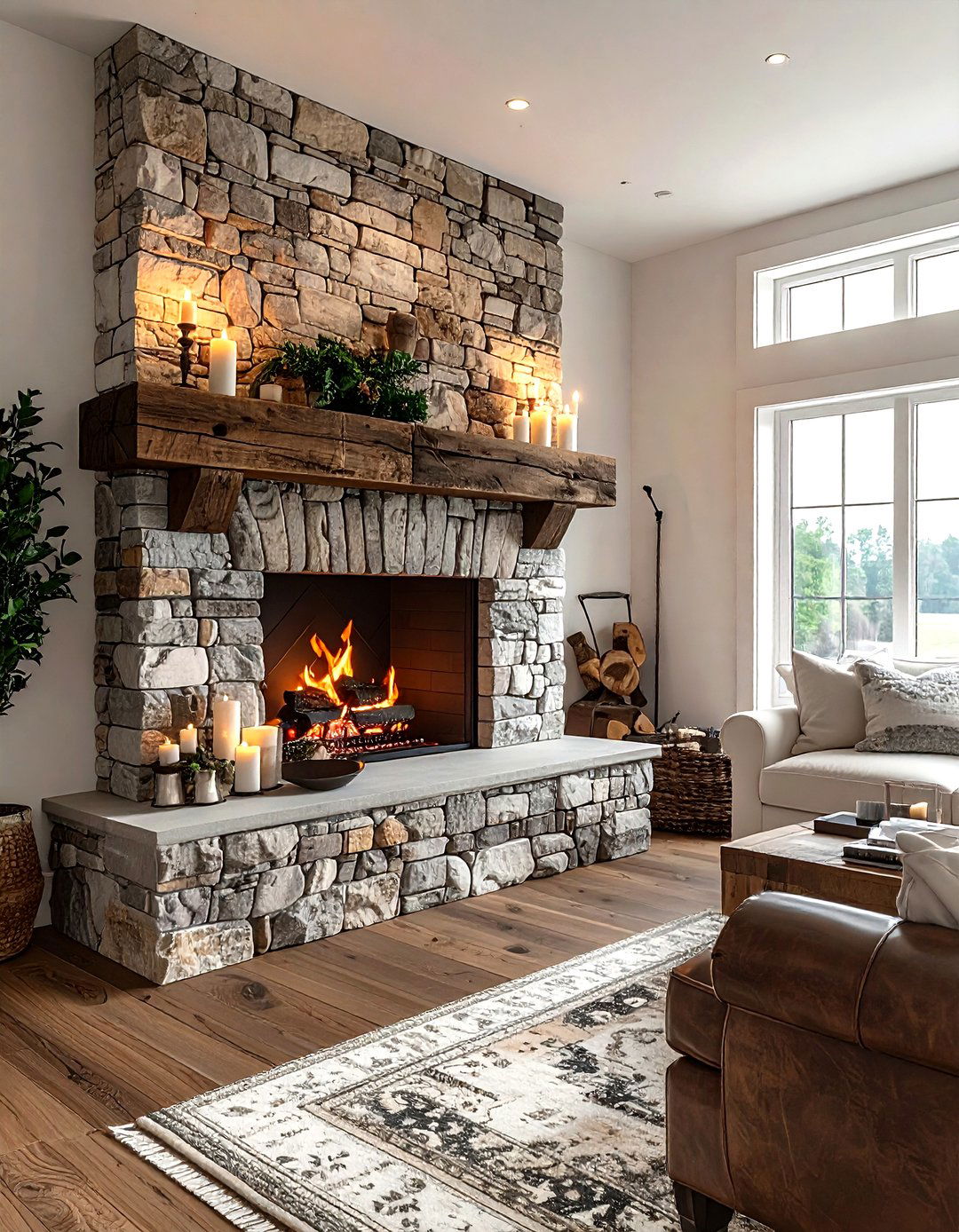 Salvaged wood fireplace mantel - 30 living room reclaimed furniture ideas