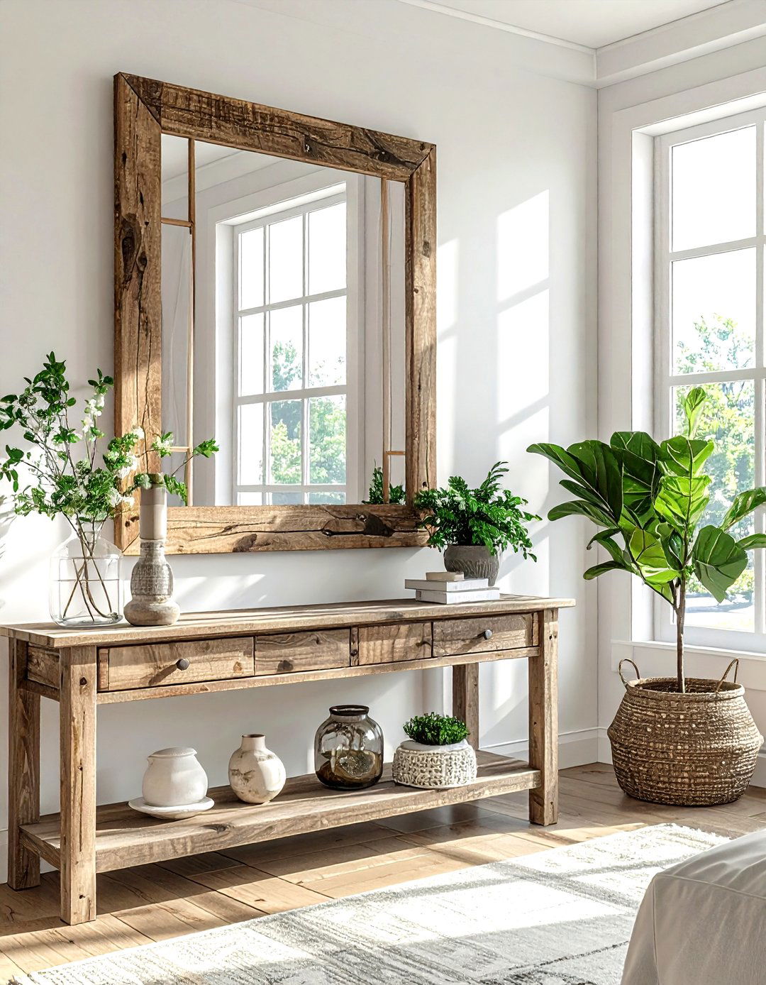 Salvaged wood window mirror - 30 living room reclaimed furniture ideas
