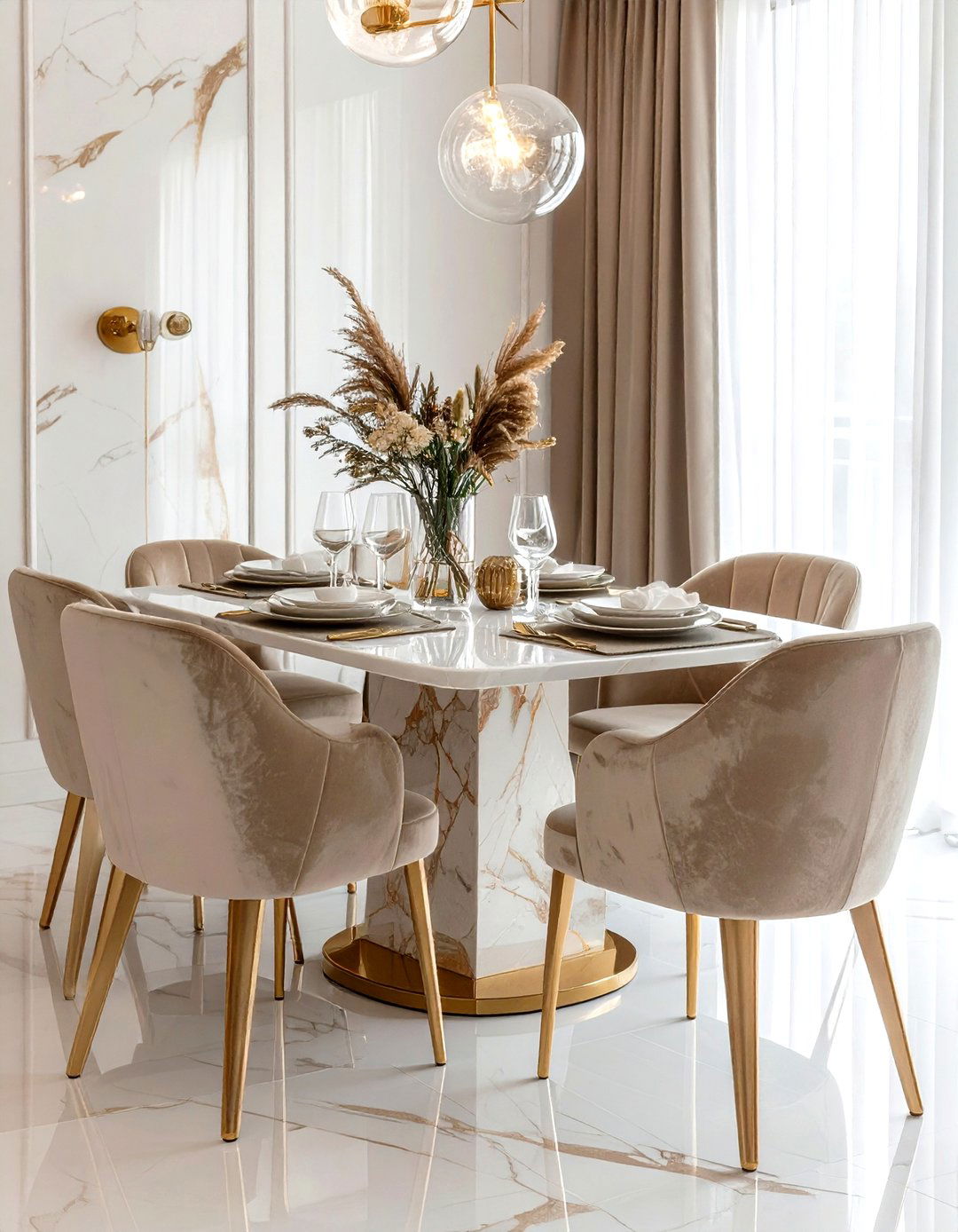 Sand Colored Velvet Chair - 30 warm neutral dining room ideas