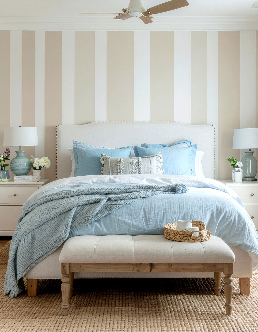 Sand Vertical Stripe Wallpaper - 30 bedroom neutral wallpapers