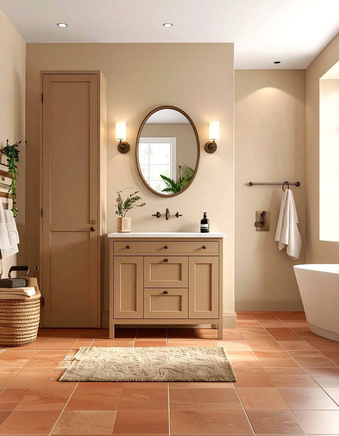 Sand colored bathroom cupboard - 30 beige bathroom furniture ideas