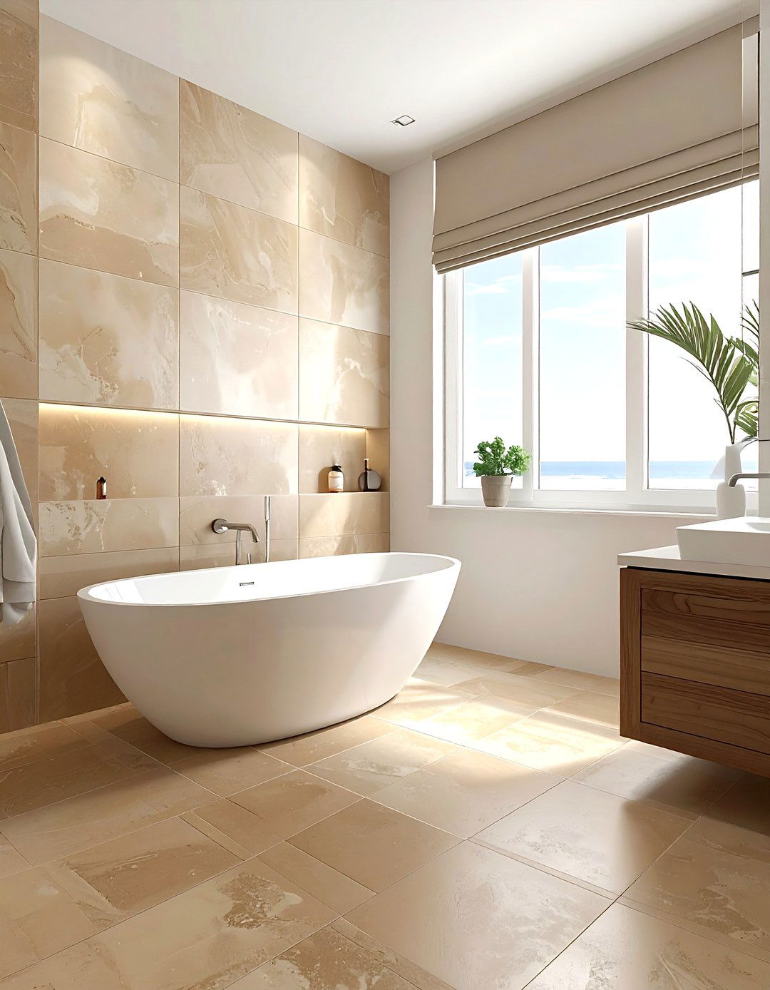 Sand colored bathroom tiles - 30 brown and white bathroom ideas