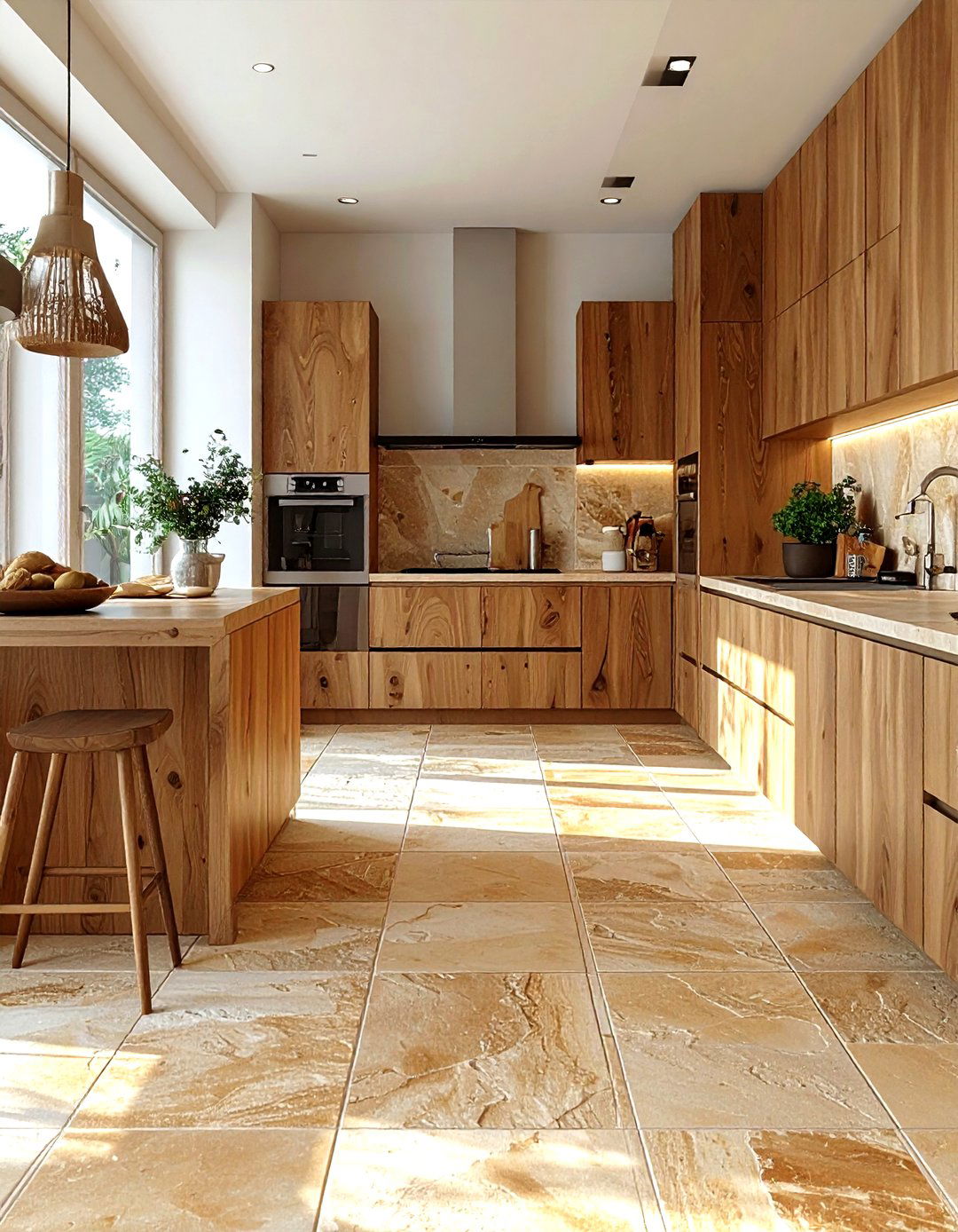 Sandstone Kitchen Floor - 30 warm brown kitchen ideas