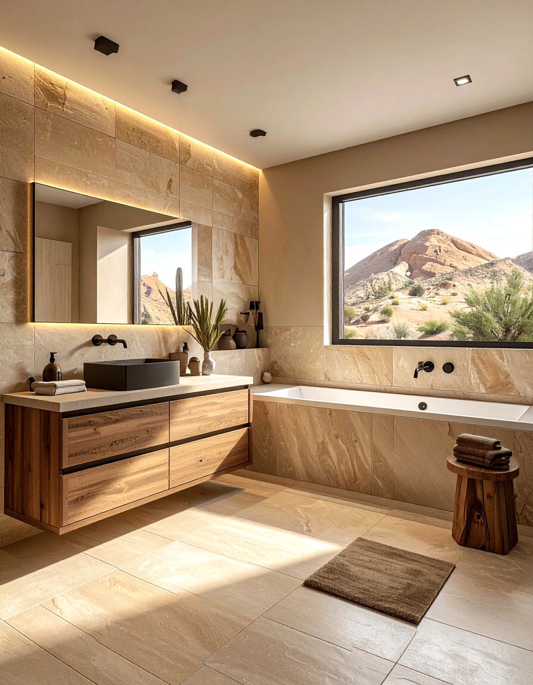 Sandstone Textural Bathroom - 30 warm tone bathroom ideas