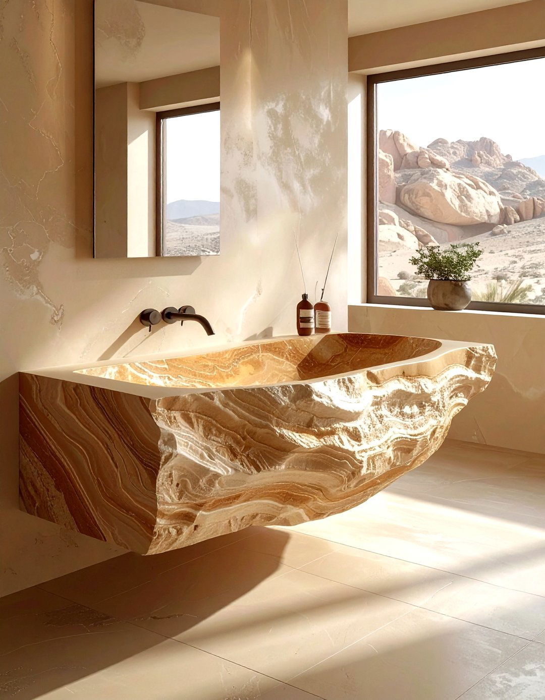 Sandstone floating sink - 30 stone sink ideas