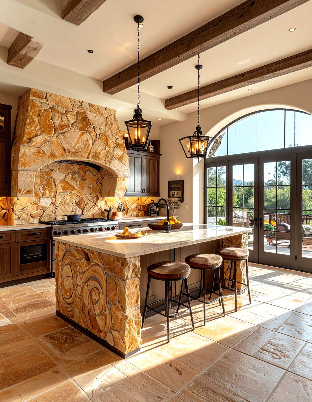 Sandstone kitchen wall - 30 kitchen stone wall ideas
