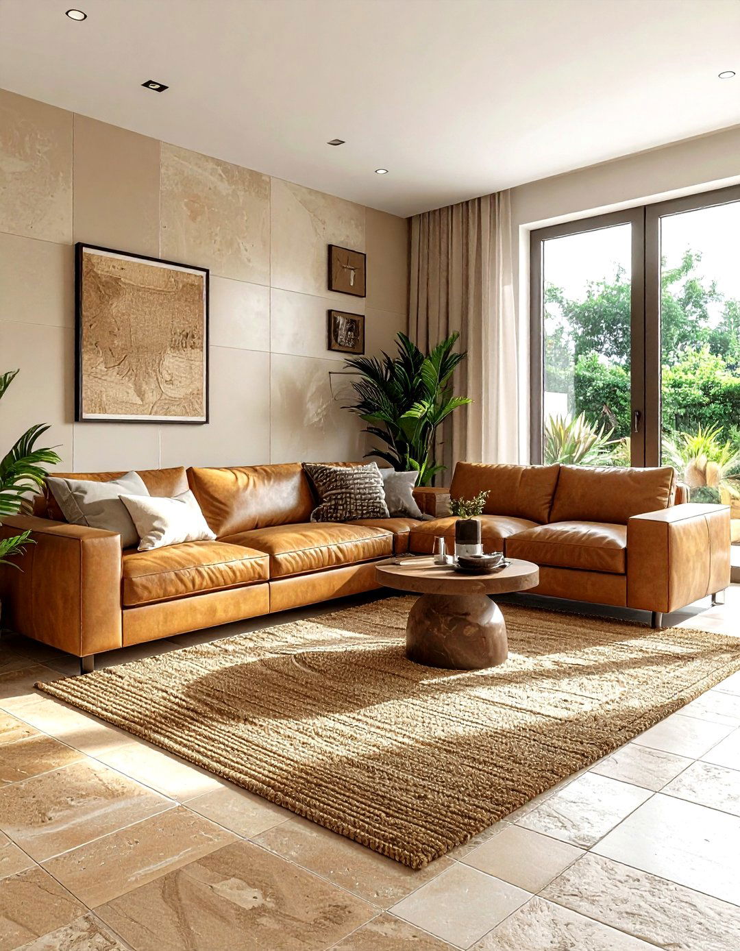 Sandstone look tile - 30 living room tile designs
