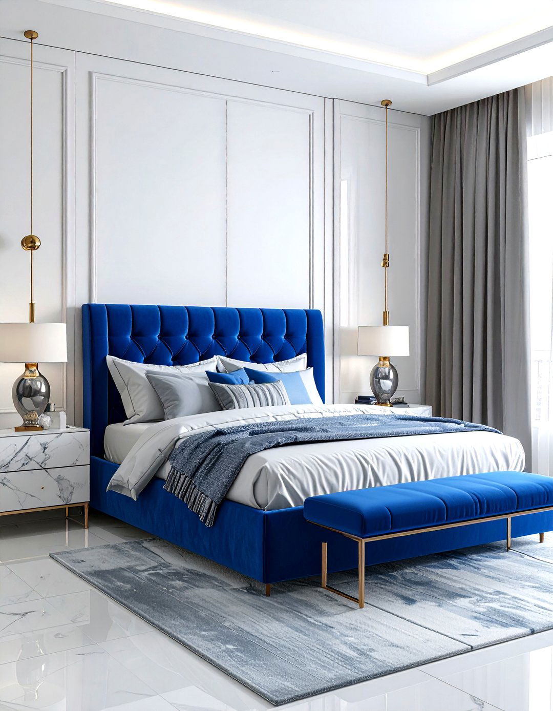Sapphire Blue Elegant Bedroom - 30 minimalist blue bedroom ideas