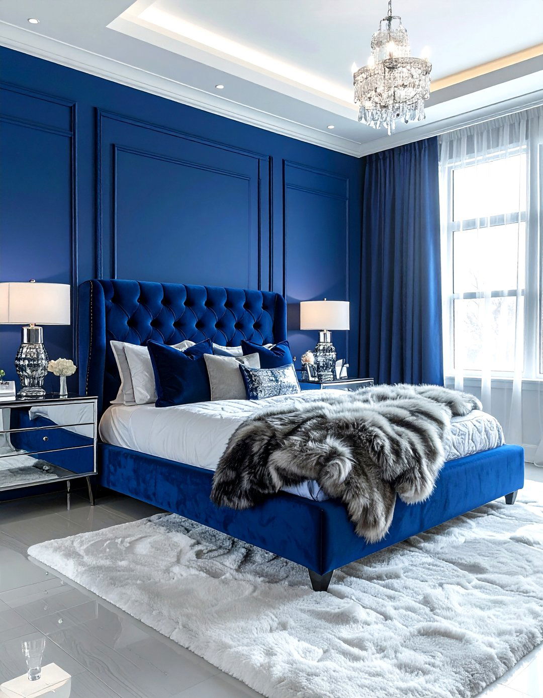 Sapphire Blue Glam Bedroom - 30 cool blue bedroom ideas