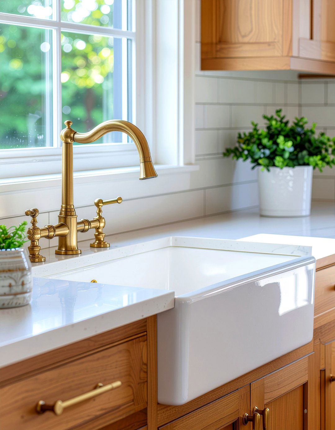 Satin Gold Gooseneck Faucet - 30 gold kitchen faucet ideas