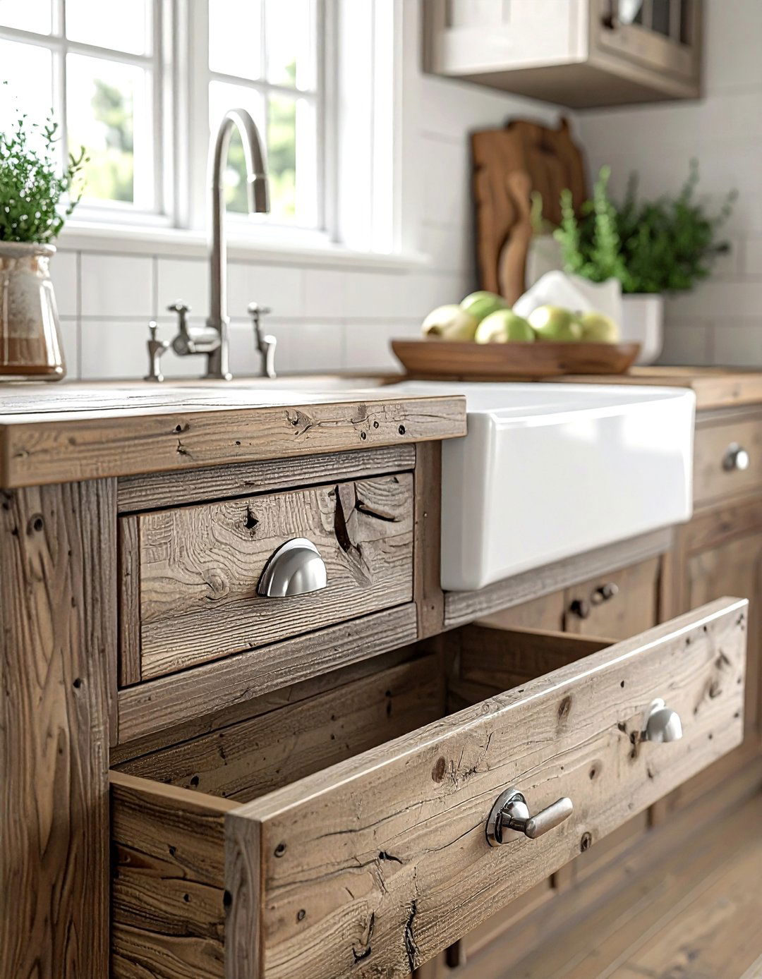 Satin Nickel Bin Pulls - 30 nickel kitchen hardware ideas