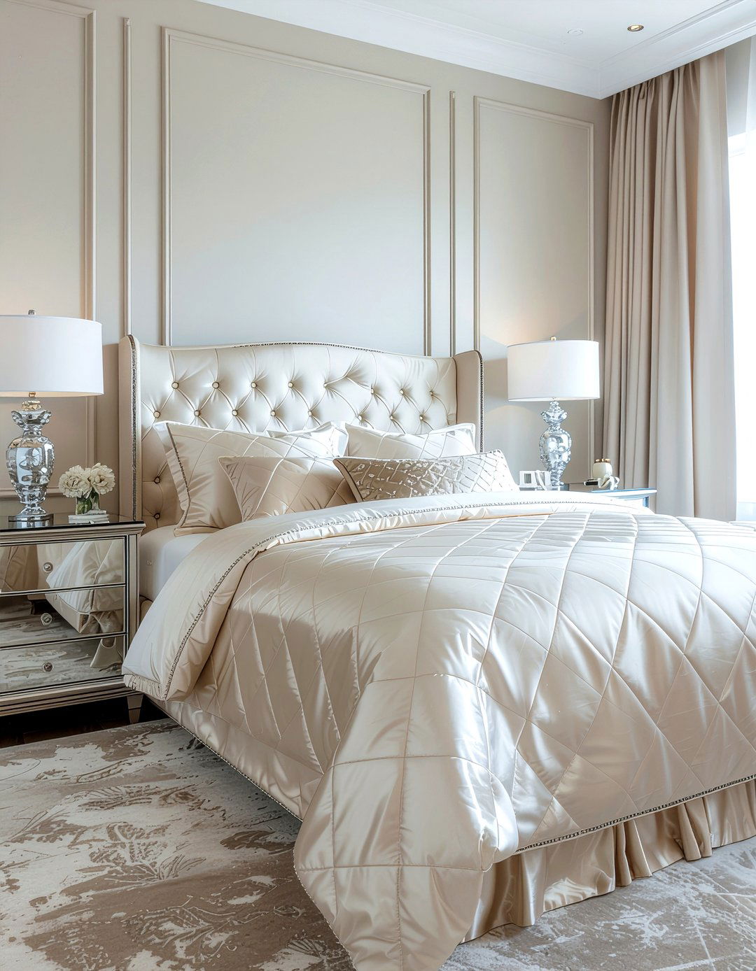Satin Quilted Bedspread - 30 Hollywood regency bedroom ideas