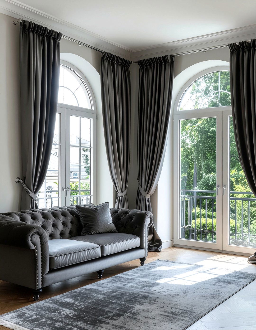 Satin pleated drapes - 30 satin living room ideas