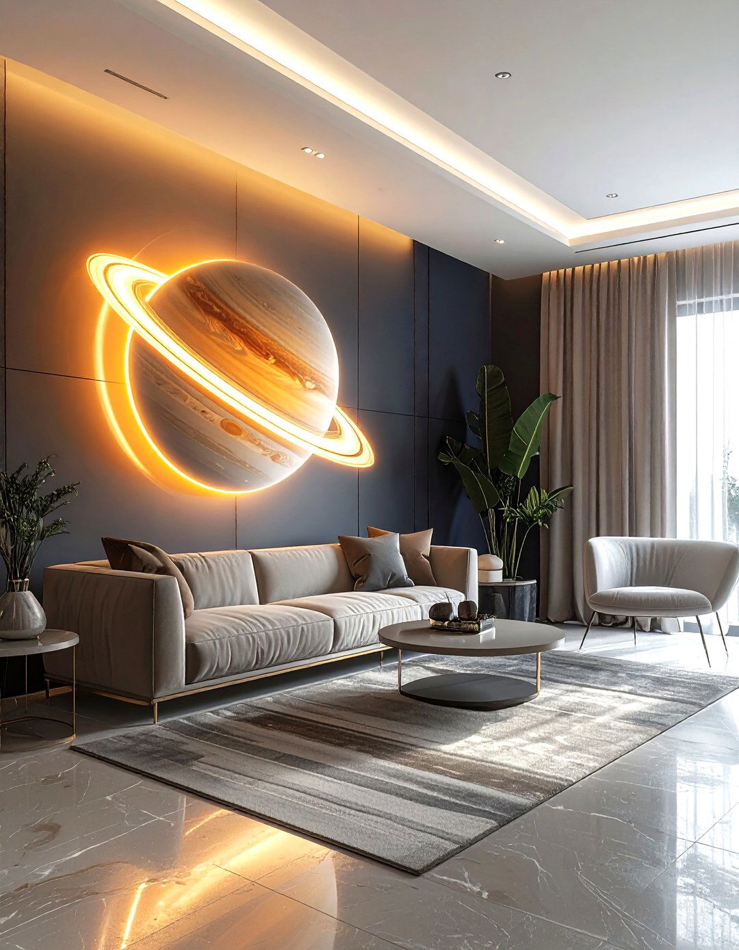 Saturn ring light - 30 planet bedroom ideas