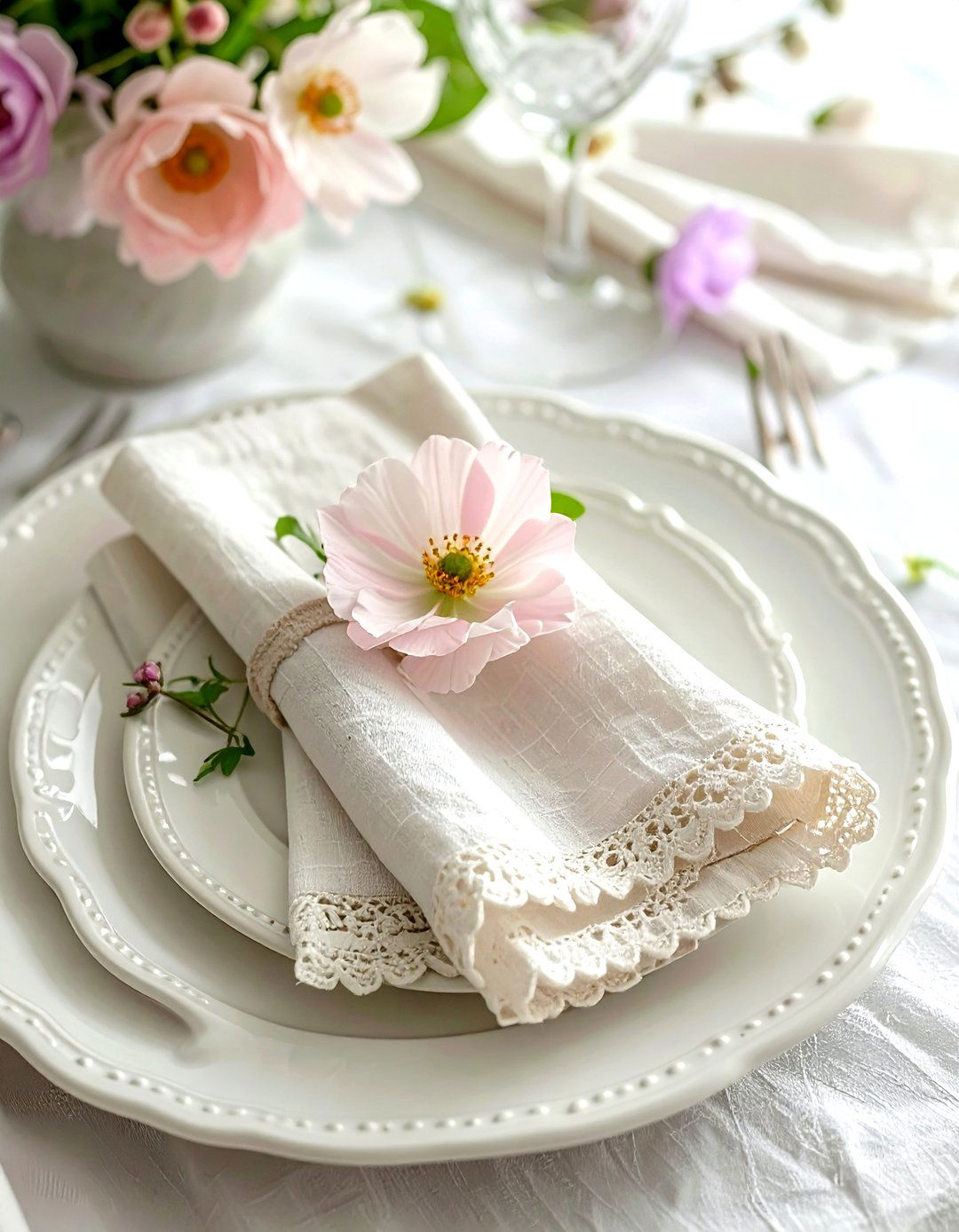 Scalloped Edge Linen Napkin - 30 linen dining room ideas
