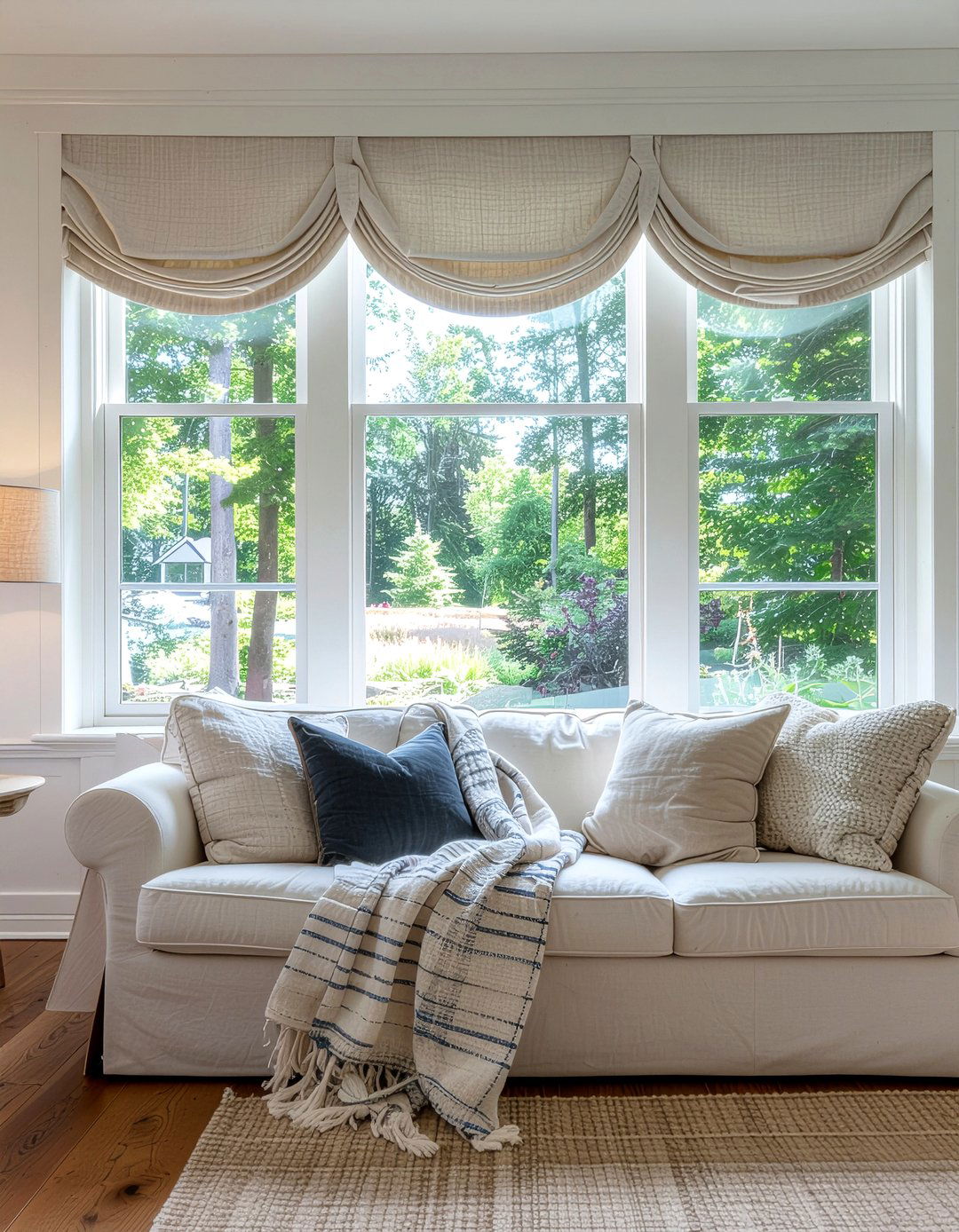 Scalloped Linen Valance - 30 linen living room ideas