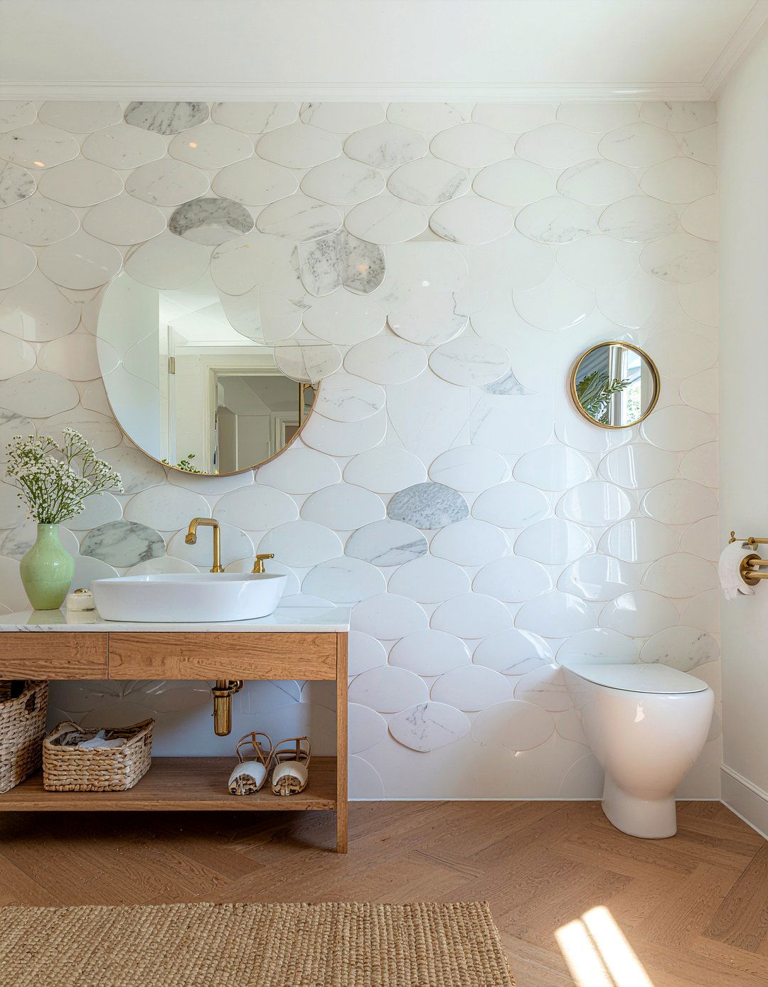 Scalloped Marble Tile - 30 marble tile bathroom ideas