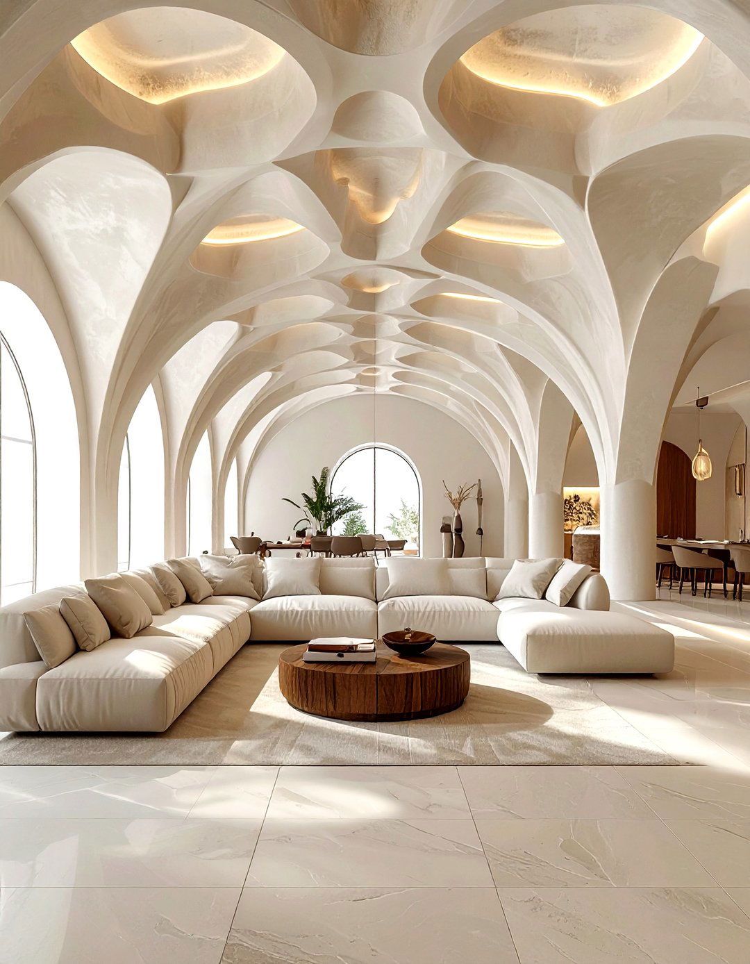 Scalloped Row Barrel Ceilings - 30 living room barrel ceiling ideas