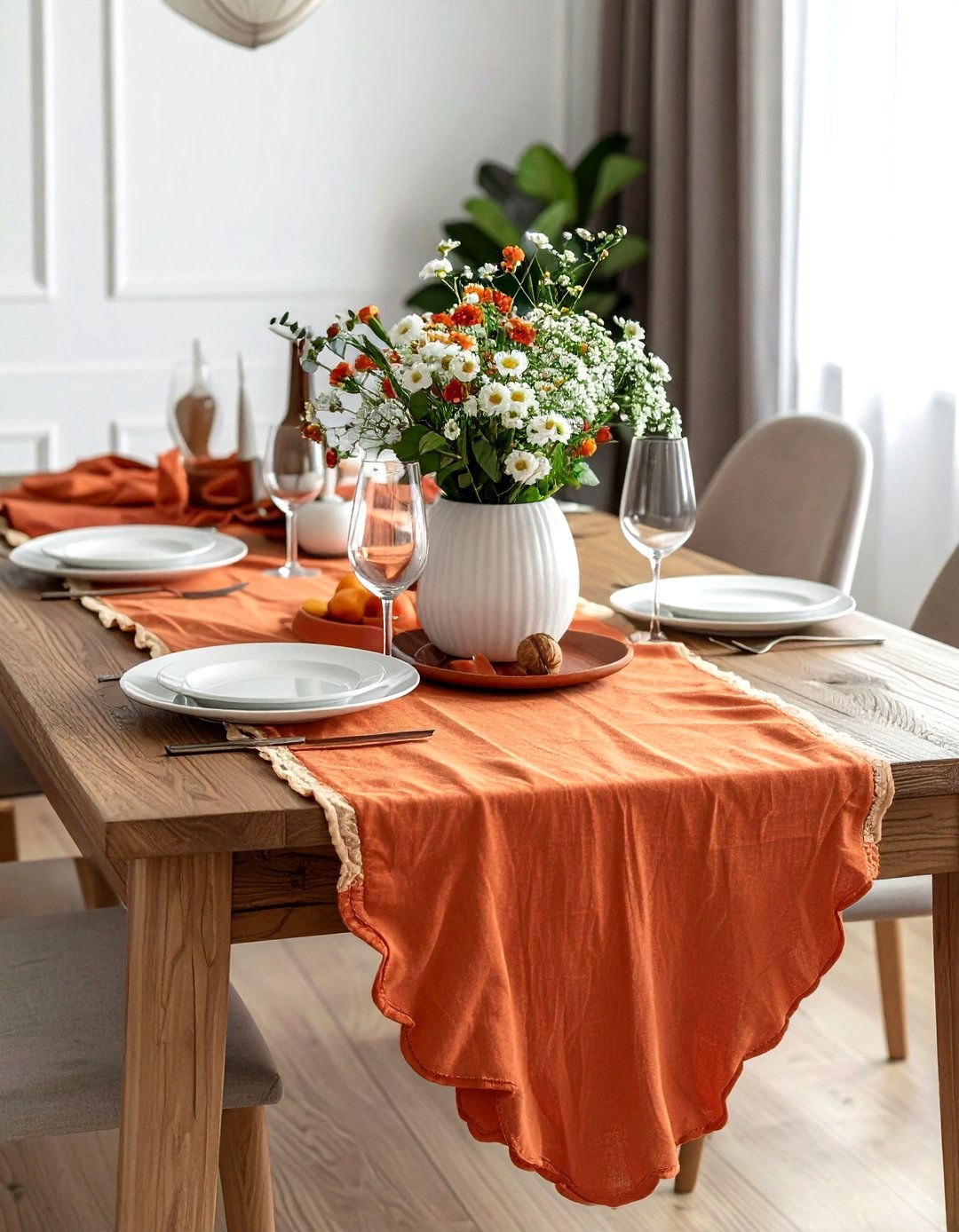 Scalloped Table Runner - 30 modern traditional dining room ideas