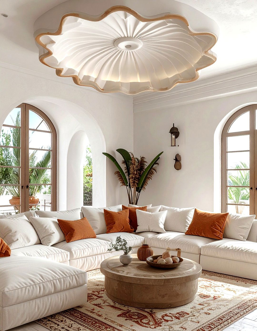 Scalloped ceiling medallion - 30 living room ceiling medallion ideas