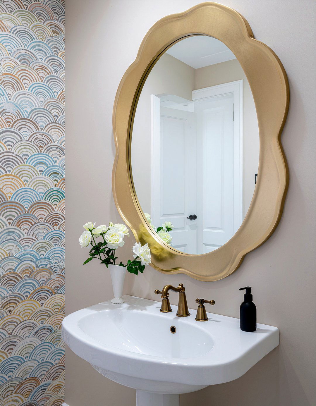 Scalloped edge framed mirror - 30 framed bathroom mirror ideas