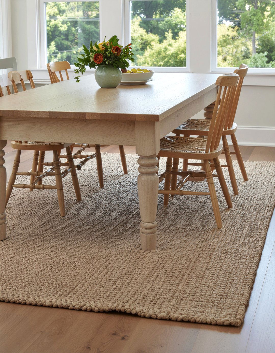 Scalloped edge jute rug for dining room - 30 jute rug dining room ideas