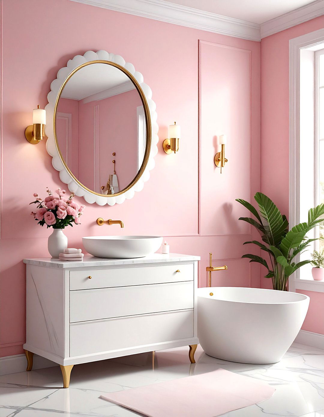 Scalloped edge oval mirror - 30 oval bathroom mirror ideas