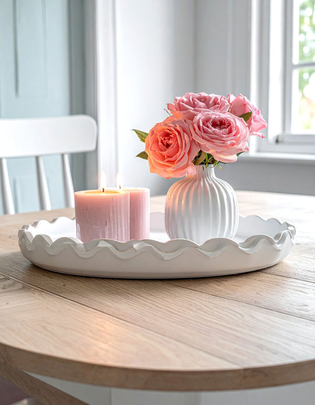 Scalloped edge tray - 30 tray centerpiece dining ideas
