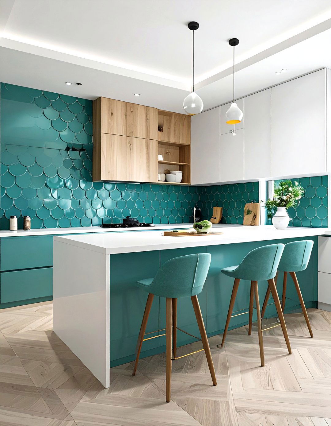 Scalloped kitchen wall tile - 30 kitchen pattern mixing ideas