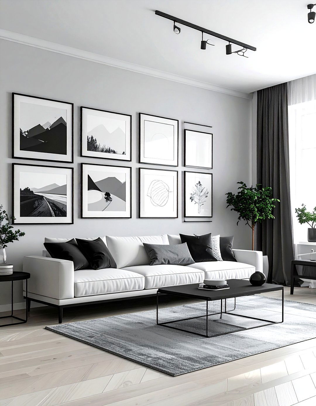 Scandi Gallery Wall - 30 scandinavian grey living room ideas