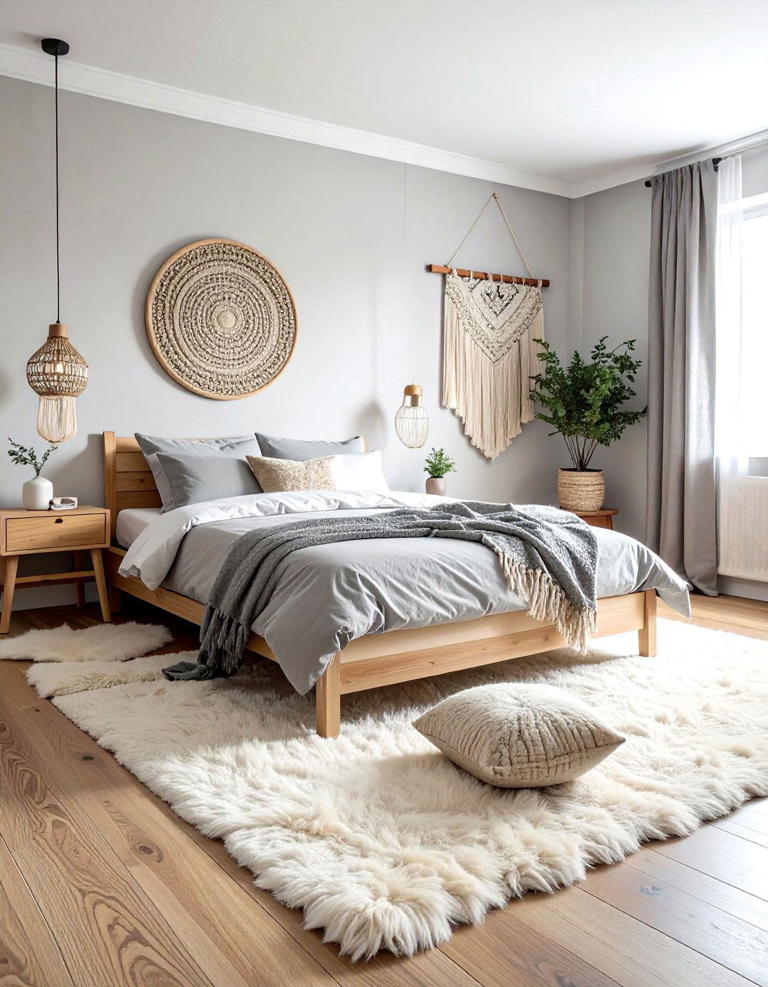 Scandi Grey Boho Bedroom - 30 bohemian grey bedroom ideas