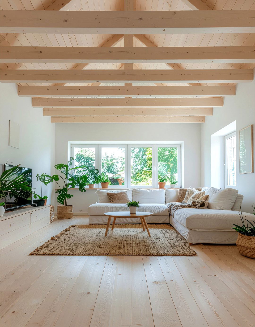 Scandi Light Wood Ceiling - 30 living room coffered ceiling designs