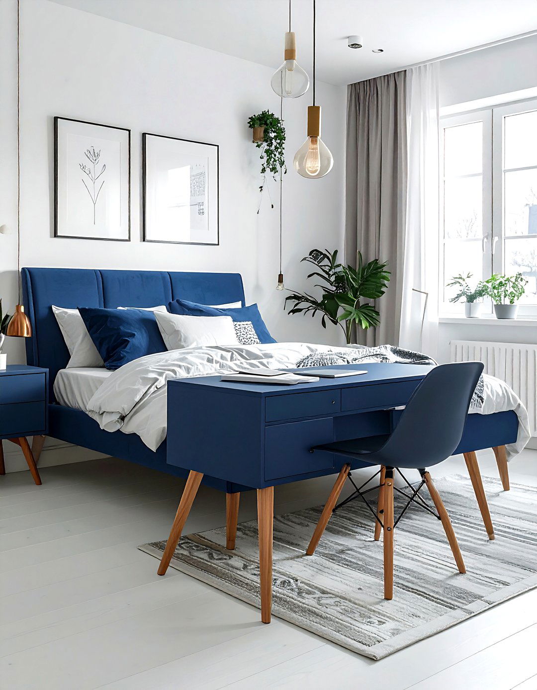 Scandi Navy Desk - 30 scandinavian navy bedroom ideas