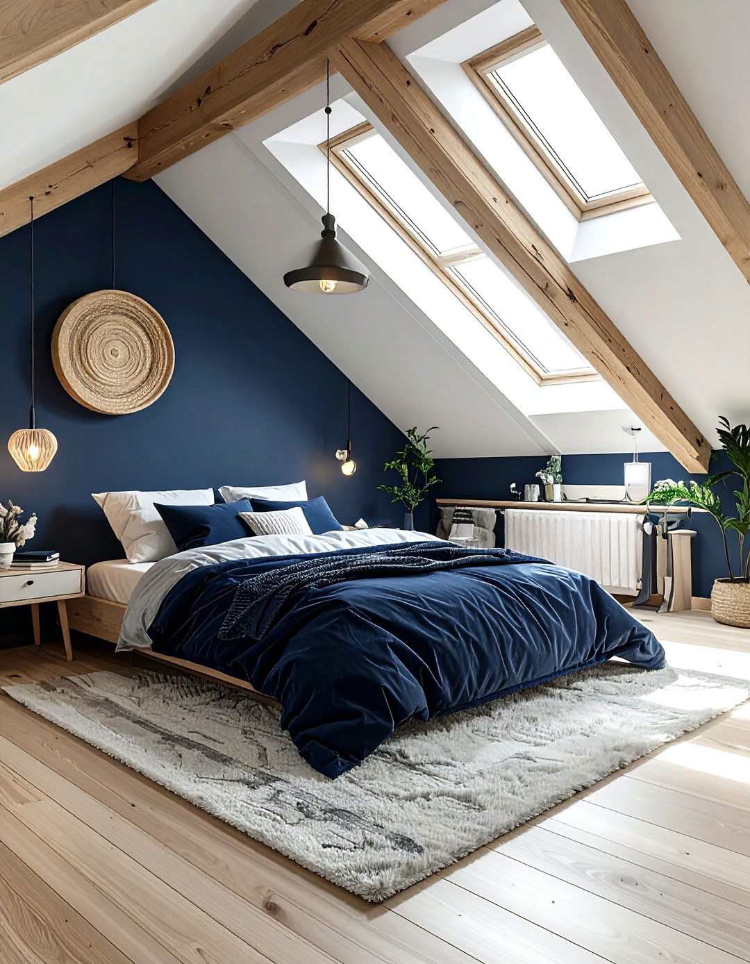 Scandi Navy Loft - 30 scandinavian navy bedroom ideas