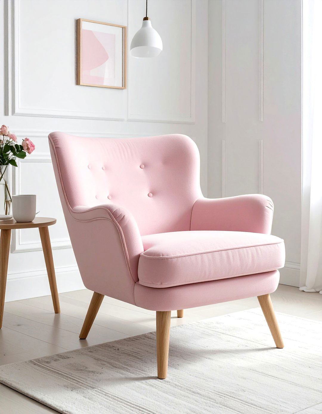 Scandi Pink Armchair Design - 30 pink and white living room ideas