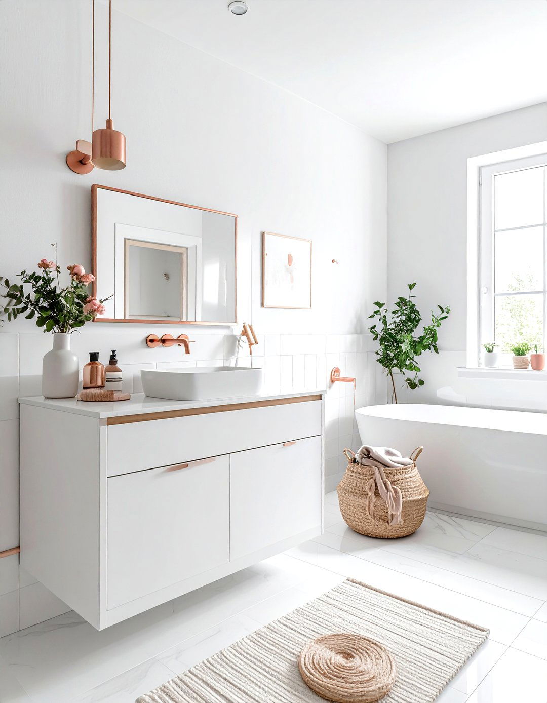 Scandi Rose Gold Bathroom - 30 rose gold bathroom ideas