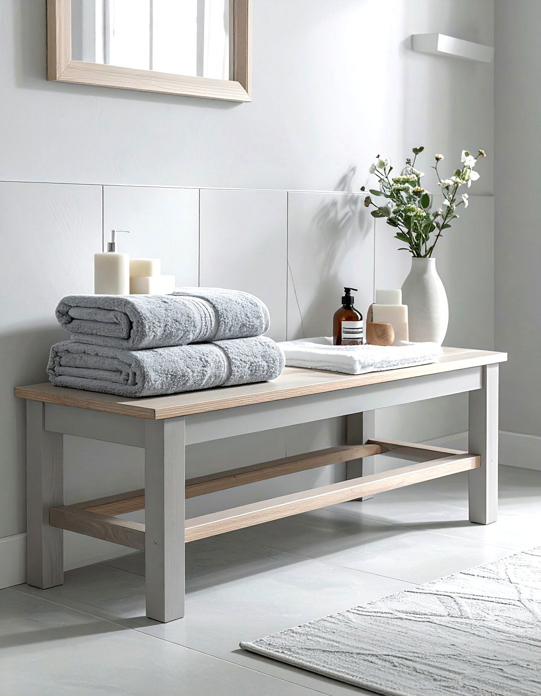 Scandi Style Grey Bathroom Bench - 30 grey bathroom furniture ideas