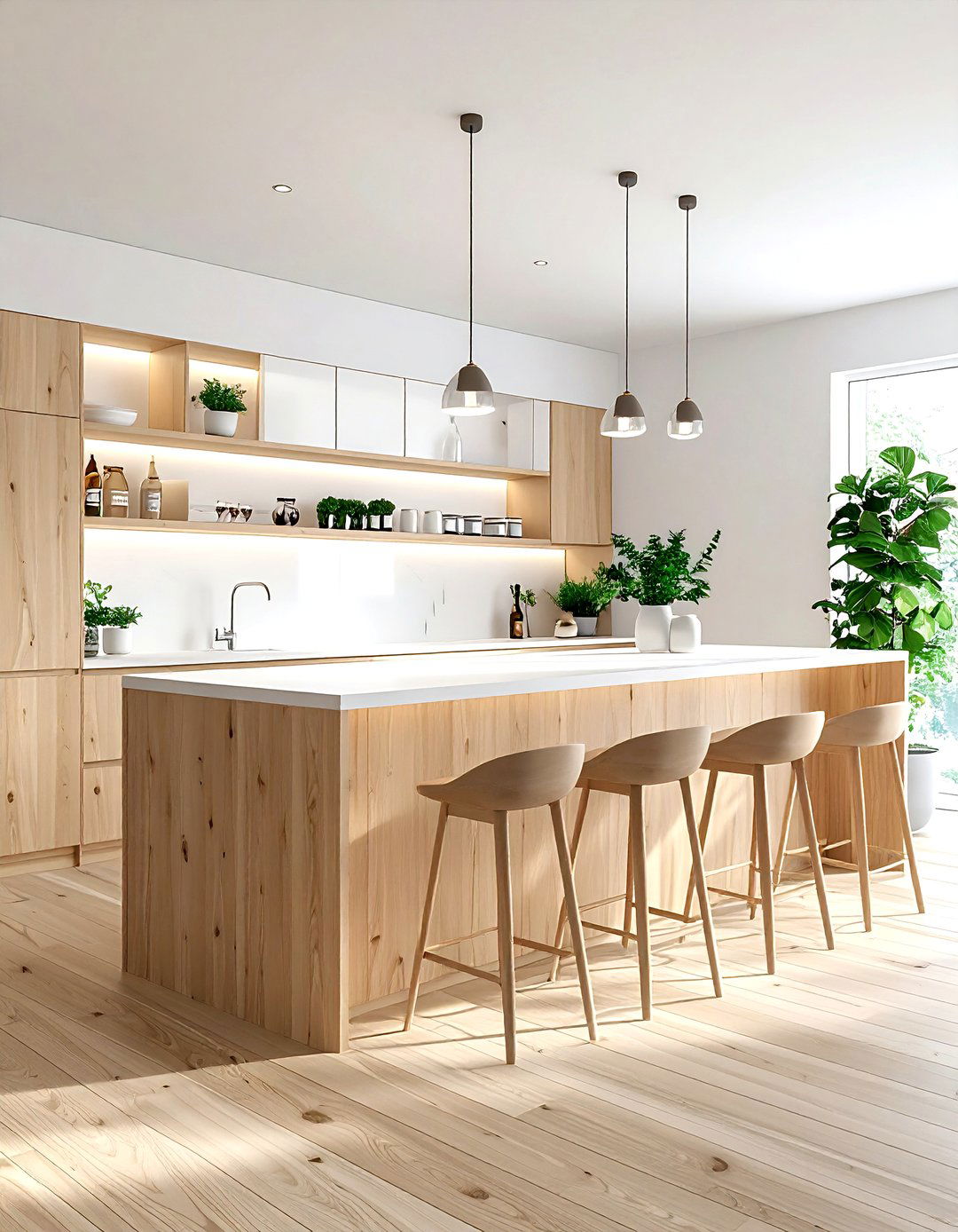 Scandi Style Light Wood Bar - 30 dining room built-in bar ideas