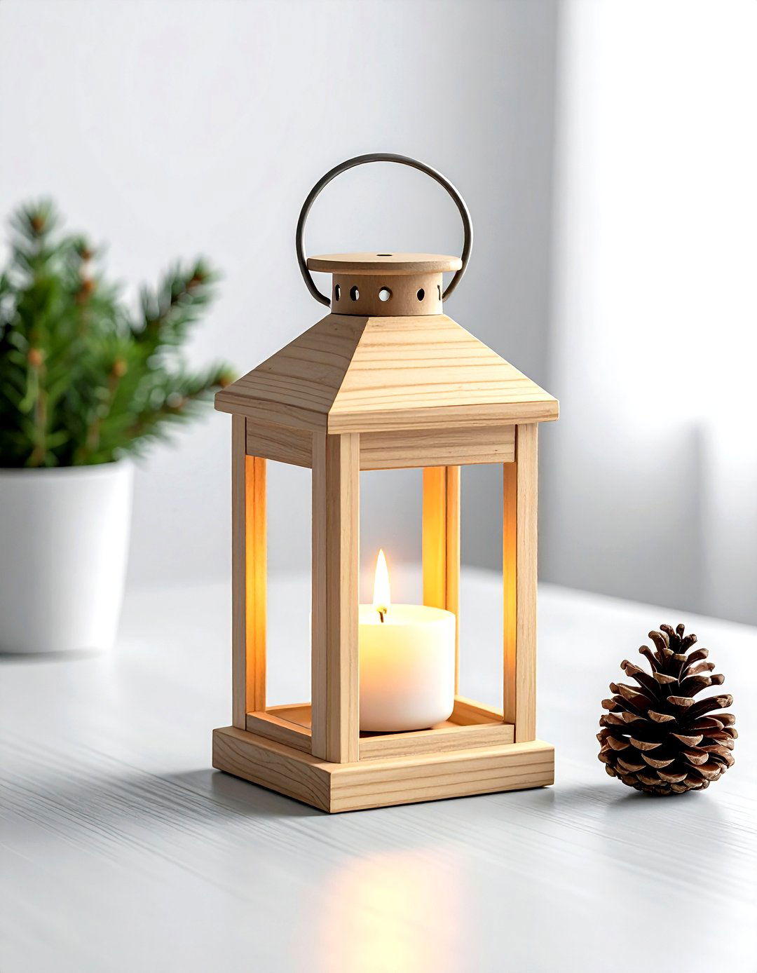 Scandi Style Light Wood Lantern - 30 lantern centerpiece dining ideas