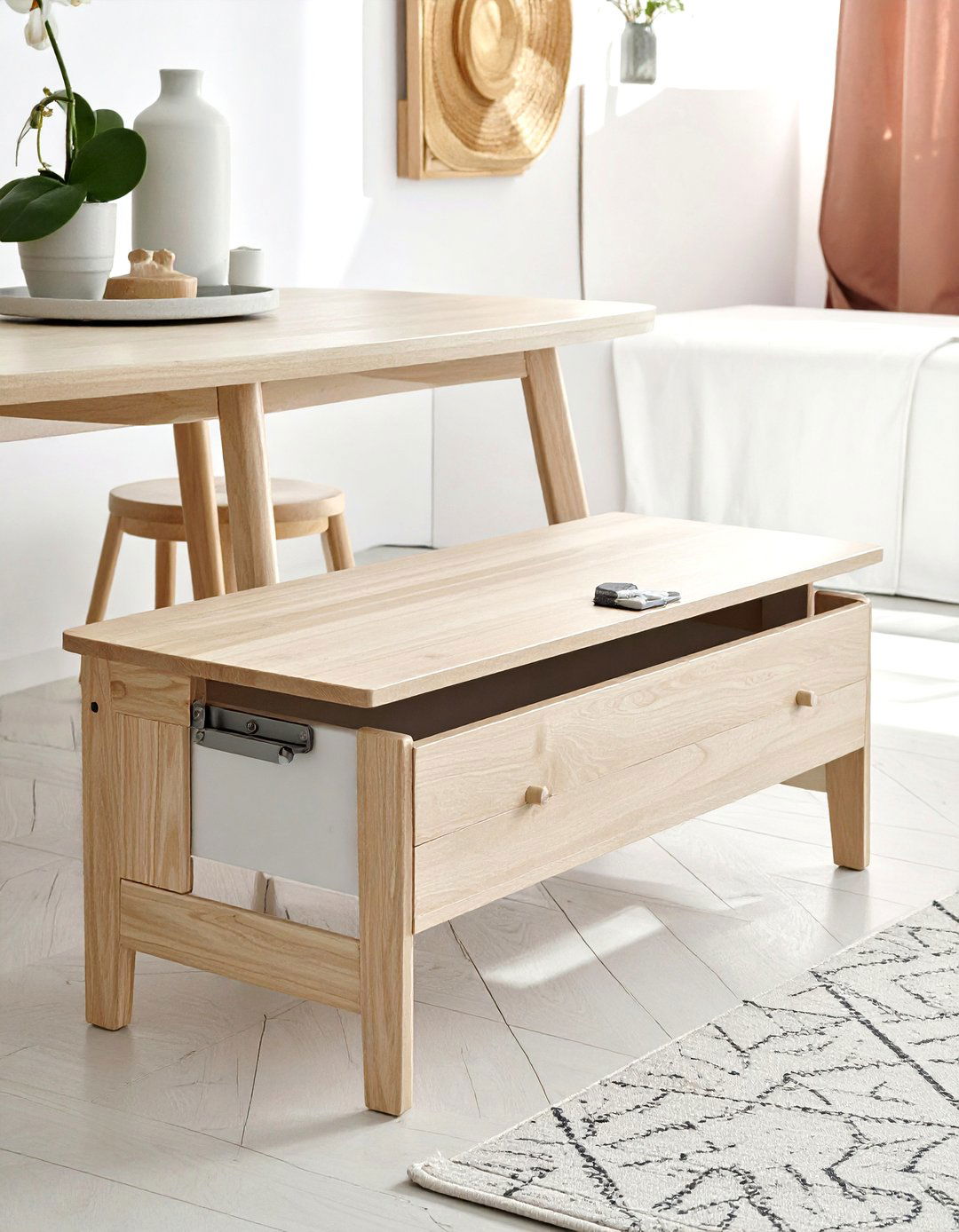 Scandi Style Light Wood Storage Bench - 30 storage dining bench ideas