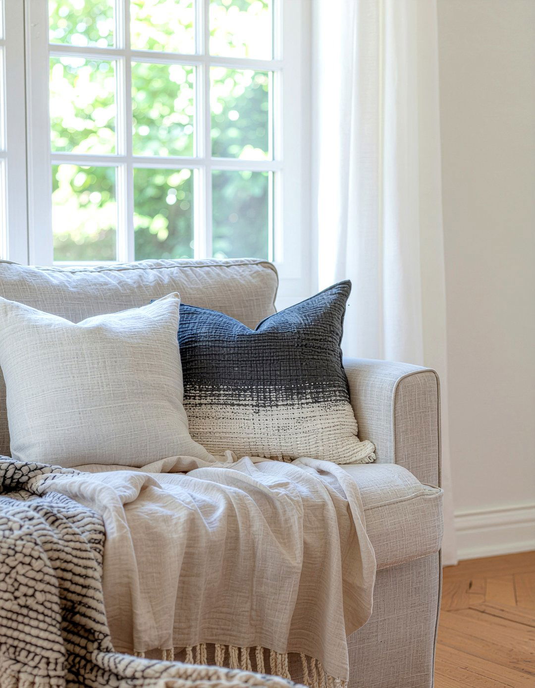 Scandi Style Neutral Pillows - 30 living room throw pillow arrangement